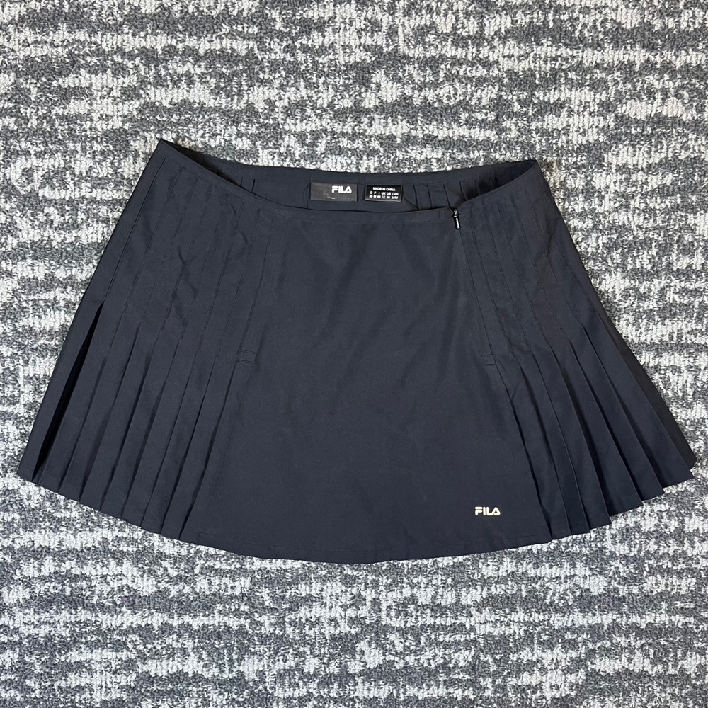 Fila Skort Womens Medium Black Pleated Athletic Tennis Side Zip Skirt